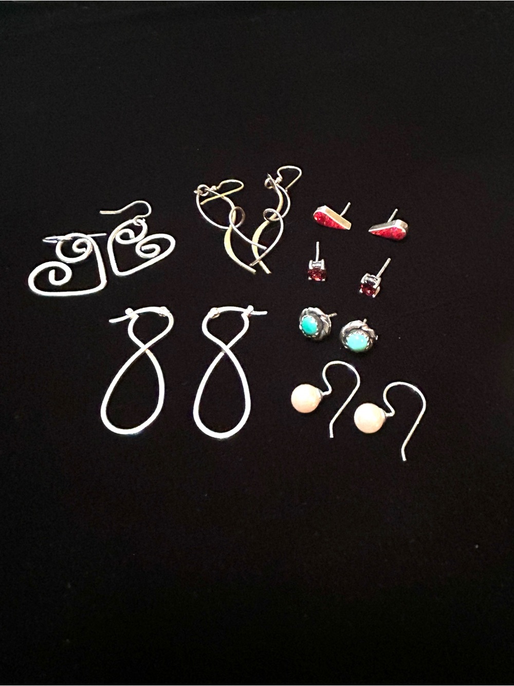 Mixed Women Silver, Pearl, Inlay & Turquoise Earring Set - Unbranded